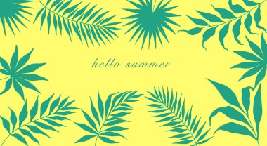 background with trees. summer background with palm trees. Summer horizontally banner with palm leaves. Green summer background banner design. Horizontal poster, greeting card, for website clipart