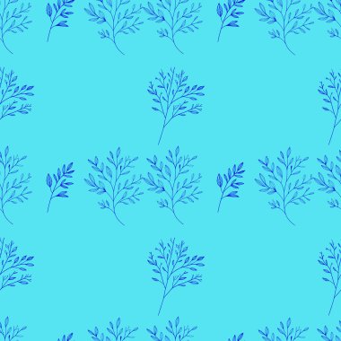 Mavi arkaplanda dalları olan kusursuz desen. 