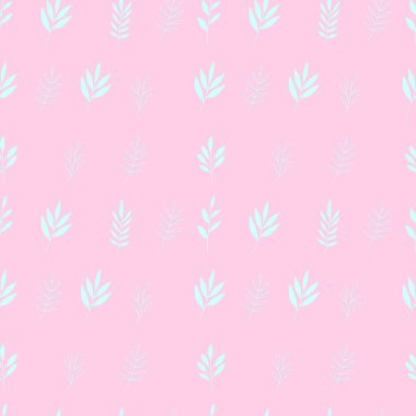 Pembe arka planda yeşil yapraklı kusursuz desen. Kumaş, tekstil, ambalaj, duvar kâğıdı, arkaplan, hatıra defteri için çiçek süsü. Vektör deseni