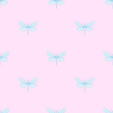 Pembe arka planda yusufçuk ile kusursuz desen