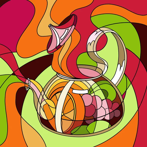 Çaydanlıktaki meyve çayının pop sanat çizimi