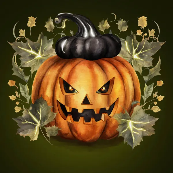 Suluboya ile çizilmiş büyük kötü Cadılar Bayramı kabağı