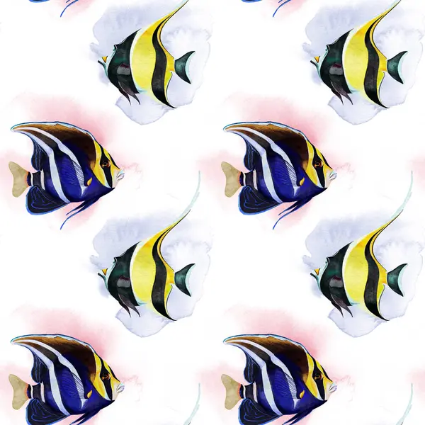 Basit, pürüzsüz, sarı ve mavi tropikal balık deseni.