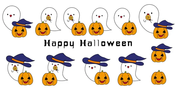 Illustration Material Set Halloween Ghosts Pumpkins — Stock Vector