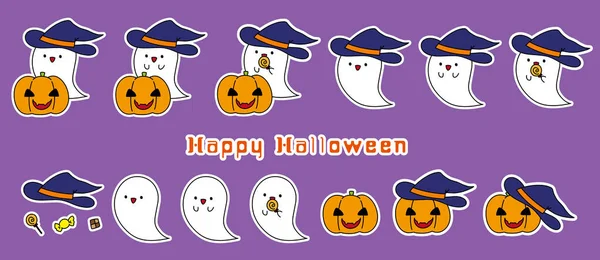 Matériel Illustration Pour Halloween Avec Fantômes Citrouilles — Image vectorielle