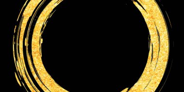 Japon tarzı bir çemberin, siyah bir arka planda altın gibi bir dokusu olan çizim materyali.