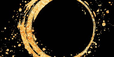 Japon tarzı bir çemberin, siyah bir arka planda altın gibi bir dokusu olan çizim materyali.