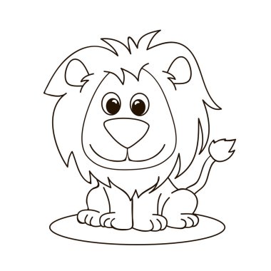 Hazırlık okulu öğrencileri için küçük şirin aslanın boyama sayfası..