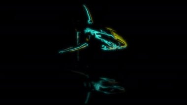 Fütüristik teknoloji konsepti, 3D model köpekbalığı taraması, dijital teknolojiyi etkiler. Siyah arkaplan üzerindeki gelecek canlandırmaları özel efektler