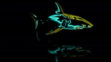 Fütüristik teknoloji konsepti, 3D model köpekbalığı taraması, dijital teknolojiyi etkiler. Siyah arkaplan üzerindeki gelecek canlandırmaları özel efektler