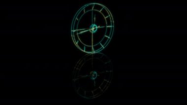 Fütüristik teknoloji konsepti, esrar taramasında 3D model saat, dijital teknolojiyi etkiler. Siyah arkaplan üzerindeki gelecek canlandırmaları özel efektler