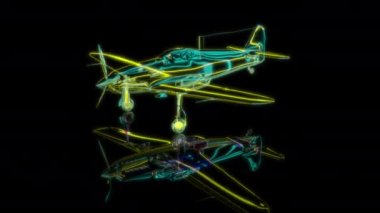 Siyah arka planda gelecekteki animasyonların özel efektleri. Fütüristik teknoloji konsepti, 3D uçak modeli, dijital teknolojiyi etkiler.