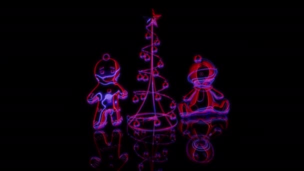 New Years Toy Traditional Christmas Decorations Black Background — Stock Video