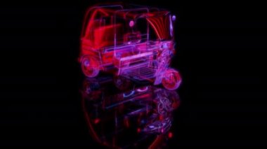 Siyah arka planda gelecekteki animasyonların özel efektleri. Fütürist teknoloji konsepti, 3D TRICYCLE modeli, dijital teknolojiyi etkiler.