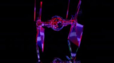 Siyah arka planda gelecekteki animasyonların özel efektleri. Fütüristik teknoloji konsepti, 3D uzay gemisi modeli, dijital teknolojiyi etkiler.