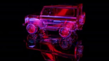 Siyah arka planda gelecekteki animasyonların özel efektleri. Fütüristik teknoloji konsepti, üç boyutlu arazi aracı modeli, dijital teknolojiyi etkiler.