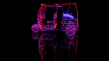 Siyah arka planda gelecekteki animasyonların özel efektleri. Fütürist teknoloji konsepti, 3D TRICYCLE modeli, dijital teknolojiyi etkiler.