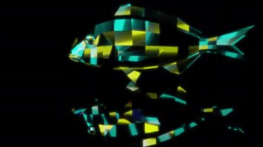 Siyah arka planda gelecekteki animasyonların özel efektleri. Fütürist teknoloji konsepti, 3D Low Poly Seabream, dijital teknolojiyi etkiler.