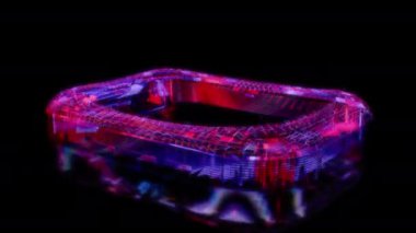 Siyah arka planda gelecekteki animasyonların özel efektleri. Fütüristik teknoloji konsepti, 3D stadyum futbol modeli, dijital teknolojiyi etkiler.