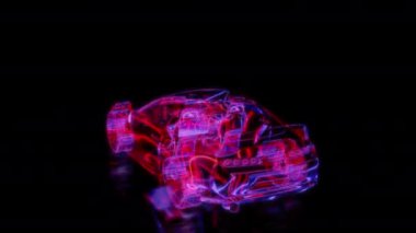 Siyah arka planda gelecekteki animasyonların özel efektleri. Fütürist teknoloji konsepti, 3D Supra modeli, dijital teknolojiyi etkiler.