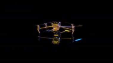 Siyah arka planda gelecekteki animasyonların özel efektleri. Fütüristik teknoloji konsepti, 3D Klasik Drone modeli, dijital teknolojiyi etkiler..