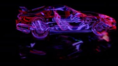Siyah arka planda gelecekteki animasyonların özel efektleri. Fütürist teknoloji konsepti, 3D Supra modeli, dijital teknolojiyi etkiler.
