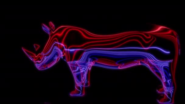 特别效果的未来动画在黑色背景 未来主义技术概念 3D卡通犀牛 数字技术效果 — 图库视频影像
