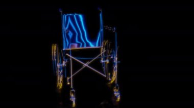 Siyah arka planda gelecekteki animasyonların özel efektleri. Gelecekçi teknoloji konsepti, 3D Tekerlekli sandalye Modeli, dijital teknolojiyi etkiler.