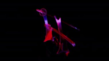 Siyah arka planda gelecekteki animasyonların özel efektleri. Gelecekçi teknoloji konsepti, 3D Samuray Katana. Standart Model ile, dijital teknolojiyi etkiler..
