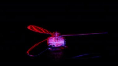 Siyah arka planda gelecekteki animasyonların özel efektleri. Gelecekçi teknoloji konsepti, 3D fırçasız motor FPV Modeli, dijital teknolojiyi etkiler.