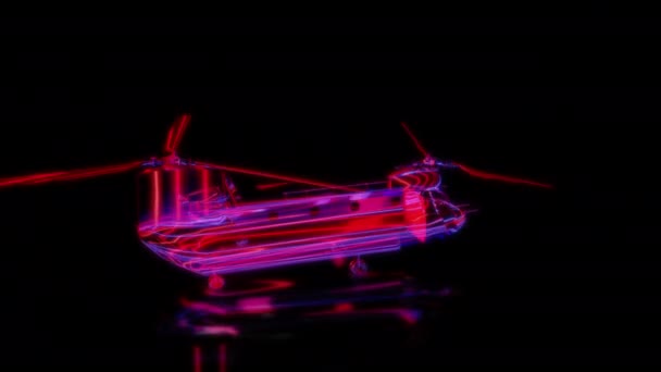 Special Effects Zukünftige Animationen Auf Schwarzem Hintergrund Futuristisches Technologiekonzept Militärhubschrauber — Stockvideo