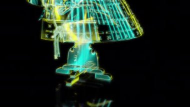 Siyah arka planda gelecekteki animasyonların özel efektleri. Gelecekçi teknoloji konsepti, 3D Samuray miğferi modeli, dijital teknolojiyi etkiler..