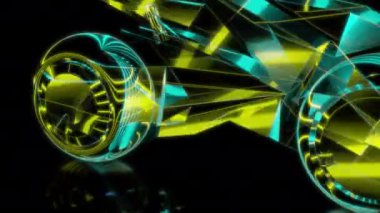 Siyah arka planda gelecekteki animasyonların özel efektleri. Gelecekçi teknoloji konsepti, 3D Motorsiklet Robot Modeli, dijital teknolojiyi etkiler.