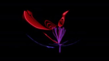 Siyah arka planda gelecekteki animasyonların özel efektleri. Fütüristik teknoloji konsepti, 3D Sakura Çiçek Modeli, dijital teknolojiyi etkiler.