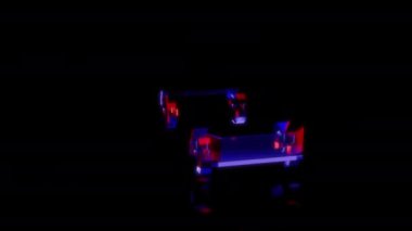 Siyah arka planda gelecekteki animasyonların özel efektleri. Fütüristik teknoloji konsepti, 3D SUV hepsi teker çekiş modeli, dijital teknolojiyi etkiler..