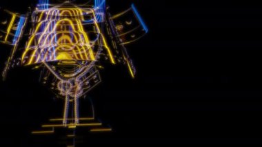 Siyah arka planda gelecekteki animasyonların özel efektleri. Gelecekçi teknoloji konsepti, 3D Samuray miğferi modeli, dijital teknolojiyi etkiler..