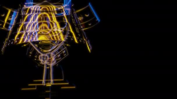 特別効果 ブラックバック上の将来のアニメーション 未来技術コンセプト 3Dサムライヘルメットモデル 効果デジタル技術 — ストック動画