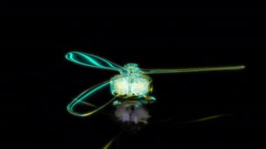 Siyah arka planda gelecekteki animasyonların özel efektleri. Gelecekçi teknoloji konsepti, 3D fırçasız motor FPV Modeli, dijital teknolojiyi etkiler.