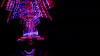 Siyah arka planda gelecekteki animasyonların özel efektleri. Gelecekçi teknoloji konsepti, 3D Samuray miğferi modeli, dijital teknolojiyi etkiler..