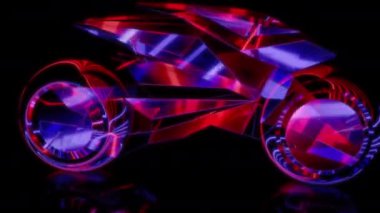 Siyah arka planda gelecekteki animasyonların özel efektleri. Gelecekçi teknoloji konsepti, 3D Motorsiklet Robot Modeli, dijital teknolojiyi etkiler.