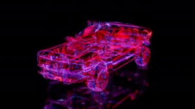 Siyah arka planda gelecekteki animasyonların özel efektleri. Fütüristik teknoloji konsepti, 3D Offroad arabası hareket halinde Model, dijital teknolojiyi etkiler.