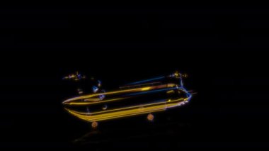 Siyah arka planda gelecekteki animasyonların özel efektleri. Fütürist teknoloji konsepti, 3D askeri helikopter modeli, dijital teknolojiyi etkiler.