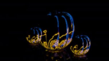 Siyah arka planda gelecekteki animasyonların özel efektleri. Fütüristik teknoloji konsepti, 3D biber kabağı modeli, dijital teknolojiyi etkiler.