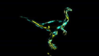 Siyah arka planda gelecekteki animasyonların özel efektleri. Fütürist teknoloji konsepti, 3D Gallimimus Dinozor Modeli, dijital teknolojiyi etkiler.