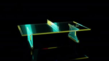 Siyah arka planda gelecekteki animasyonların özel efektleri. Gelecekçi teknoloji konsepti, 3D Ping Pong Masa Modeli, dijital teknolojiyi etkiler..