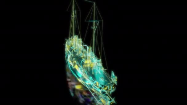 Specialeffekter Framtida Animationer Svart Bakgrund Futuristisk Teknik Koncept Oceaniska Patrullfartyg — Stockvideo