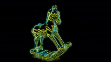 Siyah arka planda gelecekteki animasyonların özel efektleri. Gelecekçi teknoloji konsepti, 3D Dekoratif At Modeli, dijital teknolojiyi etkiler.