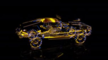 Siyah arka planda gelecekteki animasyonların özel efektleri. Fütüristik teknoloji konsepti, 3D Offroad arabası hareket halinde Model, dijital teknolojiyi etkiler.