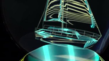 Siyah arka planda gelecekteki animasyonların özel efektleri. Fütüristik teknoloji konsepti, 3D Gemi Şişe Modelinde, dijital teknolojiyi etkiler.