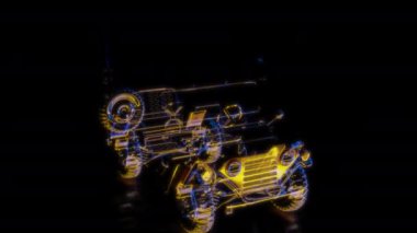 Siyah arka planda gelecekteki animasyonların özel efektleri. Fütüristik teknoloji konsepti, 3D Truck Light Utility Araç Modeli, dijital teknolojiyi etkiler.